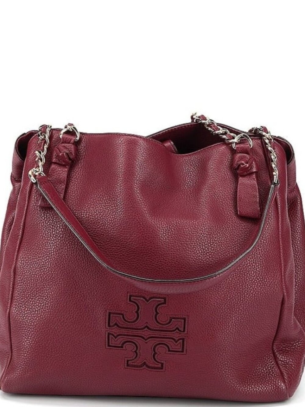Tory Burch Pebbled Leather Tote Burgundy